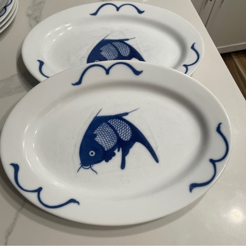 Two Misty Rose Blue Koi Platters